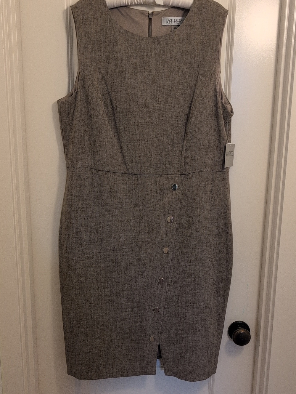 NWT Kasper Bronzite Pebble Crepe Snap-Trim Sheath Dress Sz 16 - Perfect 🍂 Fall